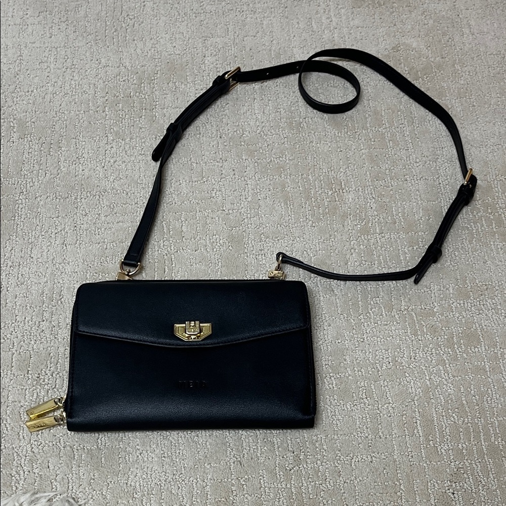 MEIA  Black Crossbody Bag with Gold Accents